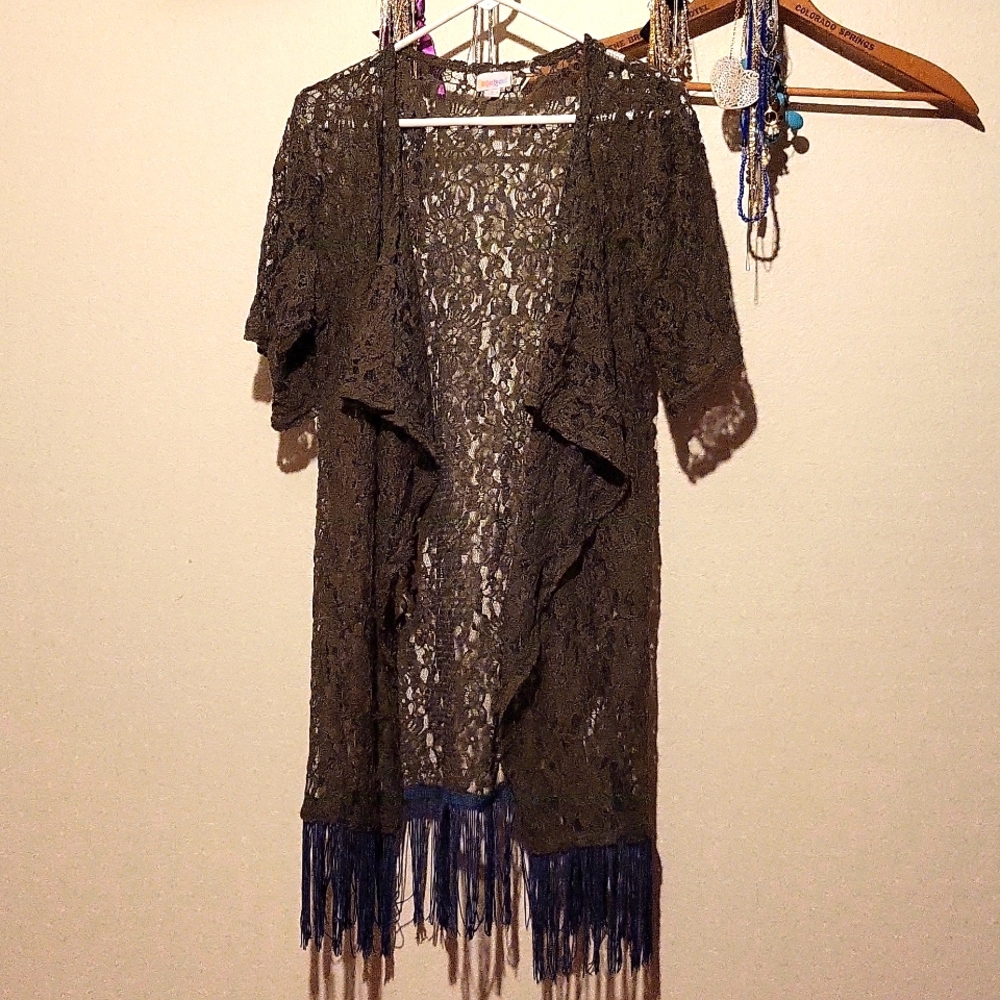 Lularoe lace cardigan with fringe